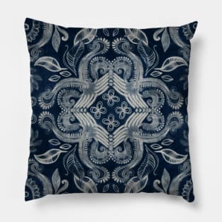 Indigo blue dirty denim textured boho pattern Pillow