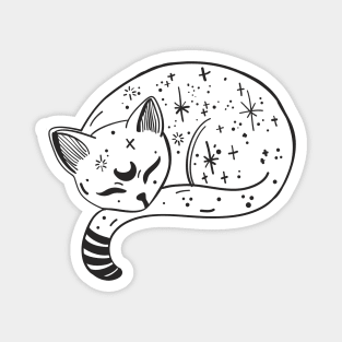 Mystical Cat drawing with moon and stars Magnet