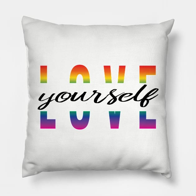 Love Yourself Rainbow Pillow by jenni_knightess