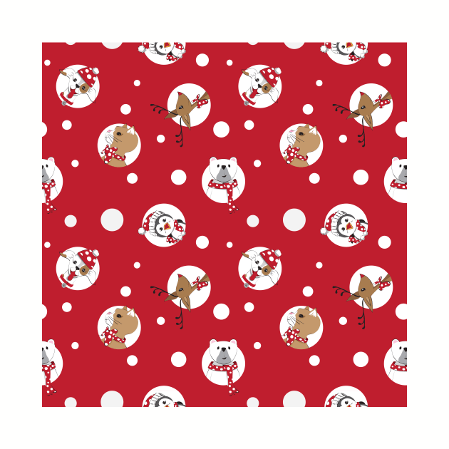 Christmas animals in white polka dots by RebecaZum