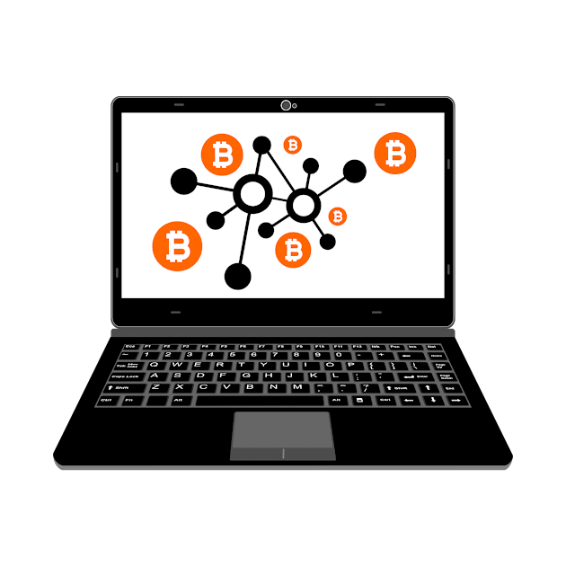 realistic laptop vector illustration display bitcoin digital assets network by asepsarifudin09