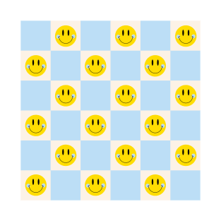 Smiley Pastel Checkered Pattern in Blue T-Shirt