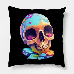 Colorful Flowers Skull with Love Pillow