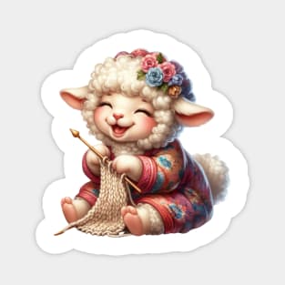 Sheep Knitting A Sweater Magnet