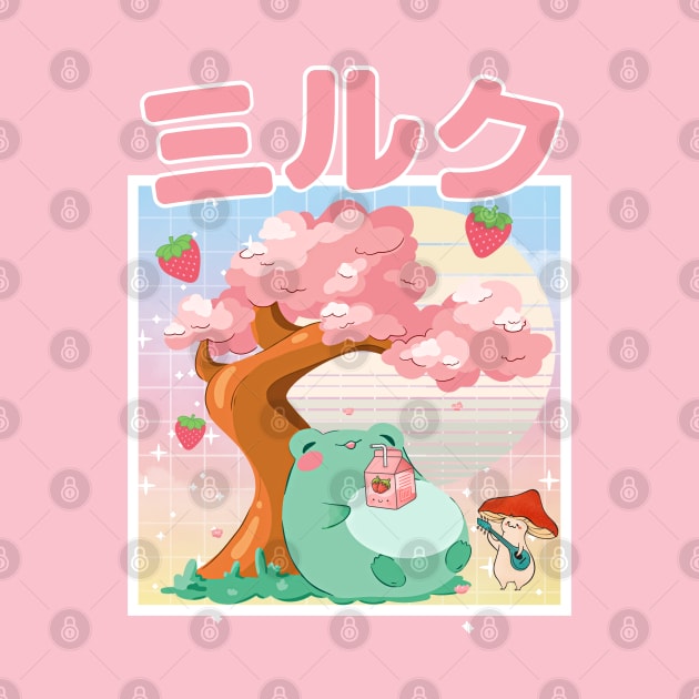 Strawberry Milk Kawaii Frog and Mushroom by Sugoi Otaku Gifts