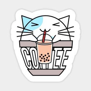 Cat in coffee cup with warped text drinking boba light blue Magnet