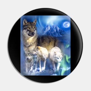 Snow Wolf In Northern-Lights Forest, Moon Wolves Pin