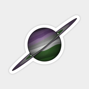 Planet and Rings in Genderqueer Pride Flag Colors Magnet