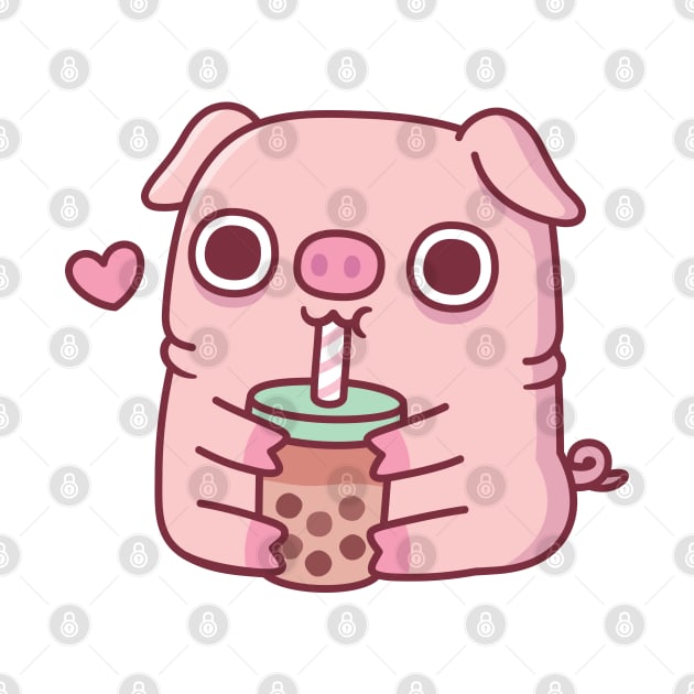 Cute Chubby Piggy Loves Drinking Bubble Tea by rustydoodle