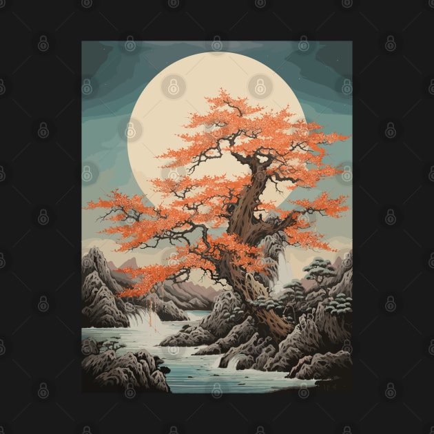 Vintage Mount Fuji Cherry Blossoms Geisha Japanese Garden by RetroZin