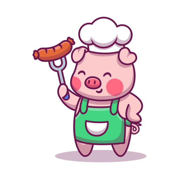 Cute Chef Pig Holding Sausage by Catalyst Labs