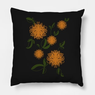 Vintage Autumn Flower Pattern Over Black Pillow