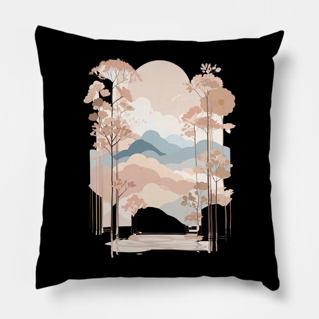 Moon Boho style Art lovely mountainou Tree Pillow by Suldaan Style