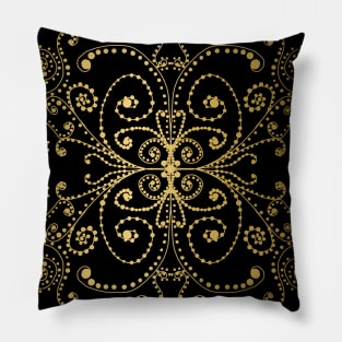 Black and Gold Swirls and Dots Doodle Graphic Design Pillow