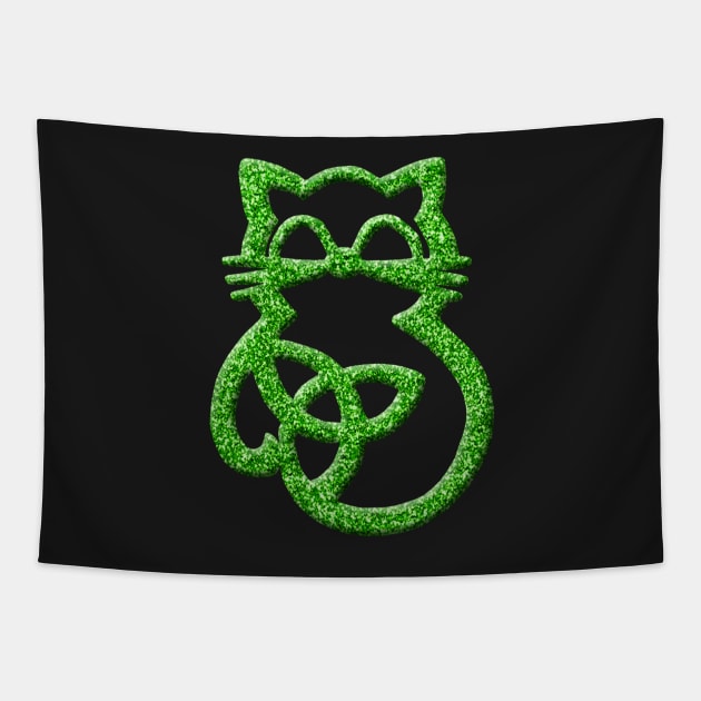 Faux Green Glitter Trinity Knot Celtic Cat Tapestry by Atteestude