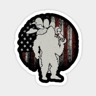 Bigfoot And Alien American Flag Magnet