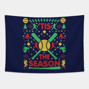 Funny Softball 'Tis the Season Ugly Christmas Sweater Party Shirt Tapestry