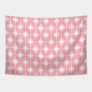 Midcentury Modern Atomic Age Starburst Pattern in White and Pink Tapestry