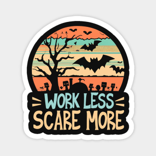 Work Less, Scare More! Halloween Vintage Sunset Bats Grave Magnet