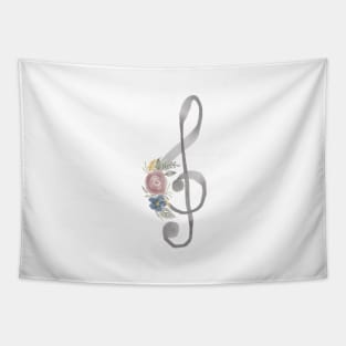 Treble Clef Watercolor Floral Tapestry