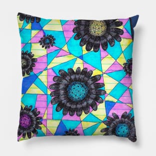 Neon Geometric Flowers Pillow