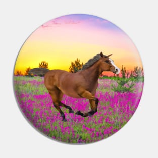 Chestnut Horse in Summer Meadow Pin