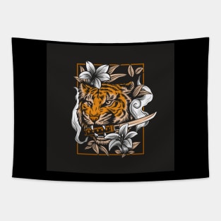 angry-tiger-head-illustration-with-katana-sword Tapestry