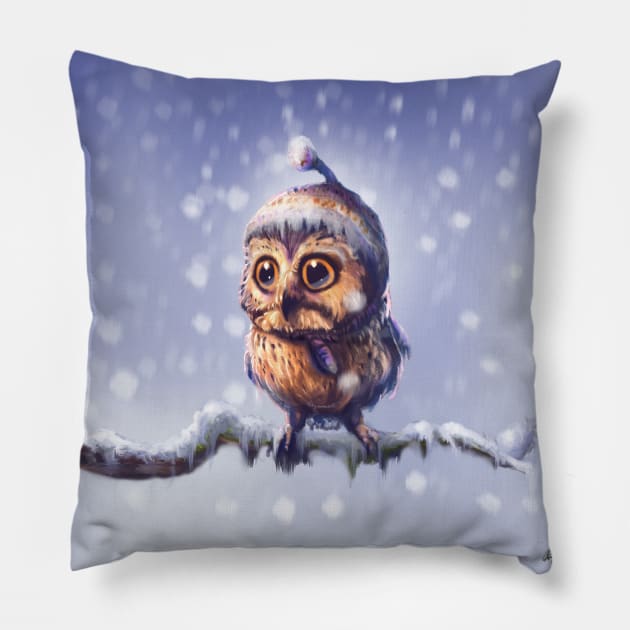 Owl with a hat Pillow by Artofokan