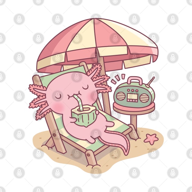 Cute Axolotl Chilling At The Beach by rustydoodle