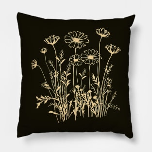 Wildflower Line Art Golden Meadow Pillow