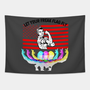 Let Your Freak Flag Fly (woman cartoon muscle power) Tapestry