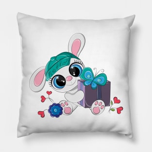 Cute animal with a gift in its paws. Pillow