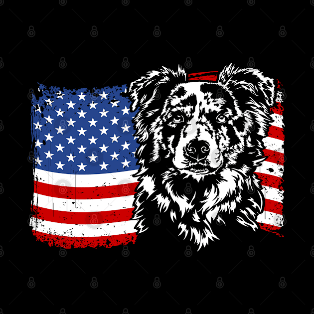 Proud Border Collie American Flag patriotic merle dog by wilsigns