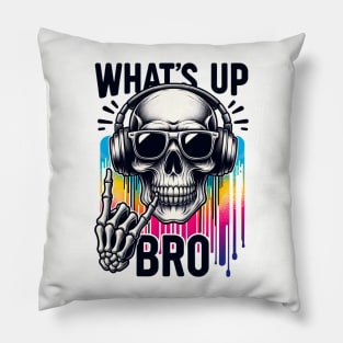 Whats Up Brother Skull For 2024 Sketch Streamer Funny Saying Pillow