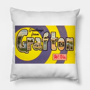 Greetings from Grafton West Virginia - Vintage Large Letter Postcard Pillow