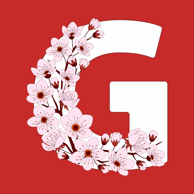 Colorful capital letter G patterned with sakura twig by Alina