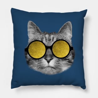 Rich cat wearing yellow sunglasses Pillow