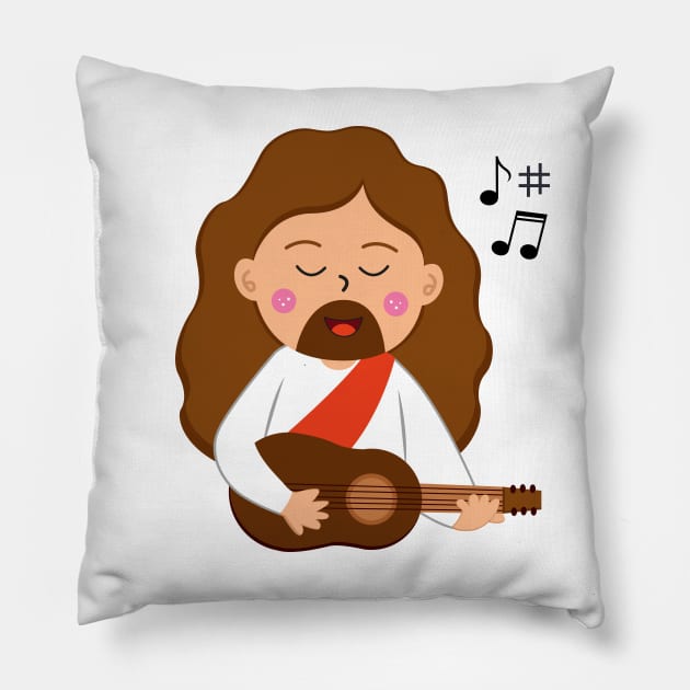 Jesus playing guitar Pillow by Riczdodo