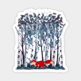 The Birches, fox and watercolor style Magnet