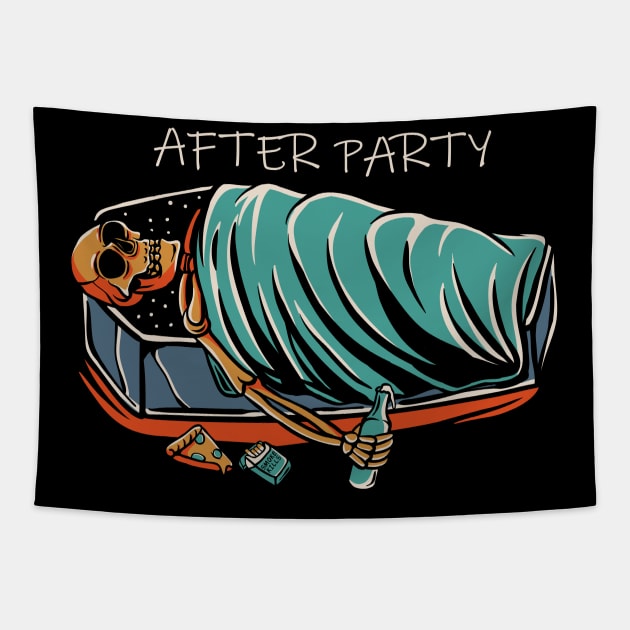 After Party Drunk Skeleton Skull Alcohol Wine Lover Beer Lover Drunk Tapestry TeePublic