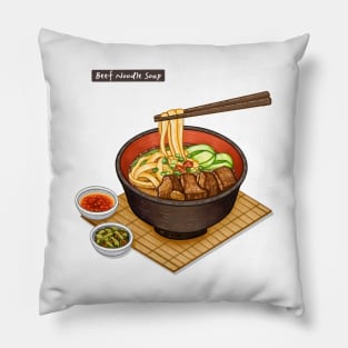 Taiwanese Beef Noodle Soup - Food Illustration Sticker ( 台灣牛肉麵 - 美食插畫貼紙 ) Pillow
