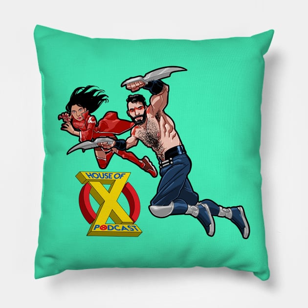 House of X Podcast Hosts by James Miller Pillow by Warpath_Dylan