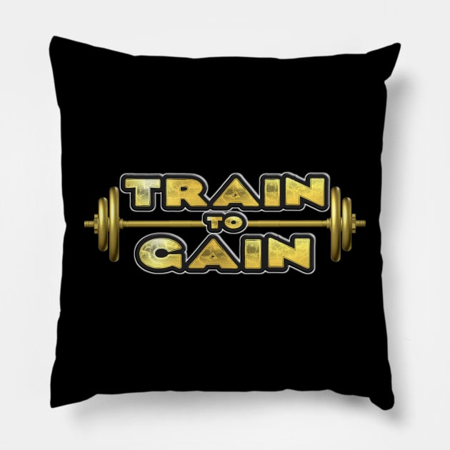 Black and Gold Train to Gain Workout Design Pillow by Donperion