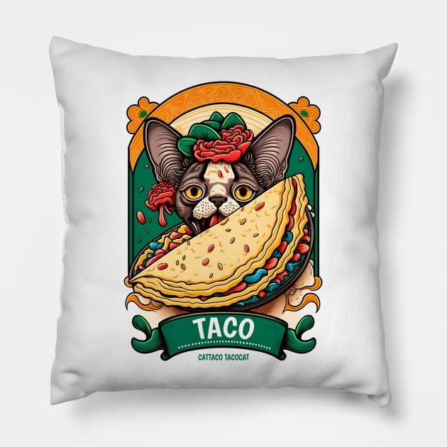 Taco Cattaco Tacocat Cinco De Mayo Funny Floral Cat Lover Mexican Fiesta Pillow by Ai Wanderer