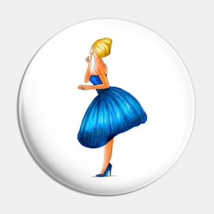 Blonde girl in blue dress Pin