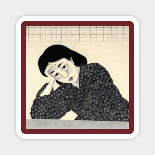 Japanese art of handsome tired asian woman Magnet