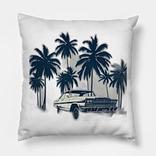 travel illustration, car and palm tree summer Pillow