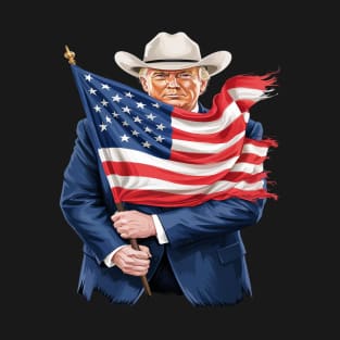Donald Trump Cowboy Hat American Flag 2025 Patriotic T-Shirt