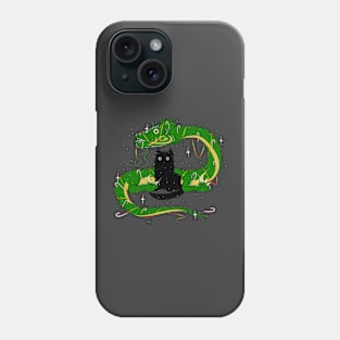 Funny cat and green dragon Phone Case