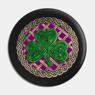 Celtic Knot Shamrock Purple Background Pin